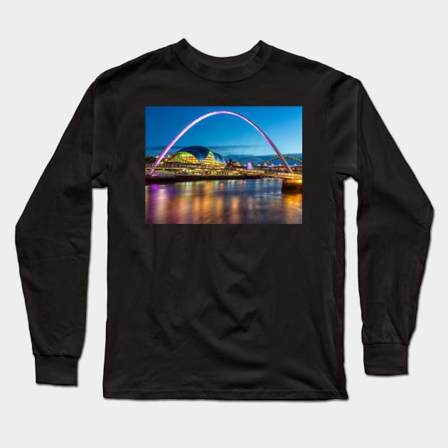 Night at Newcastle Quayside Long Sleeve T-Shirt by Reg-K-Atkinson